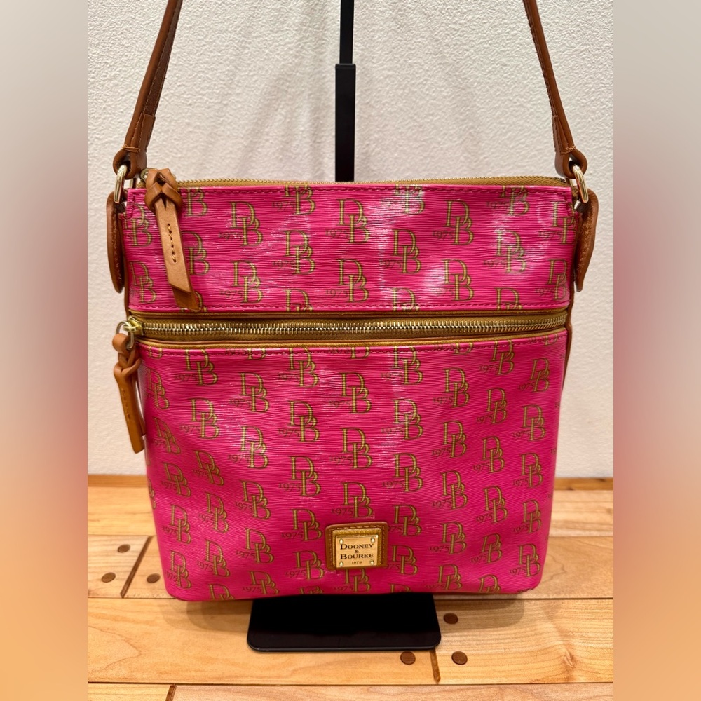 Dooney and Bourke Pink DB Monogram Coated Canvas Shoulder Bag